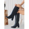 Roksa Siyah Cilt Topuklu Çizme - Lisinya