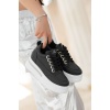 Lulu Siyah Cilt Beyaz Tabanlı Bağcıklı Spor Ayakkabı - Lisinya