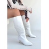 Zelya Beyaz Cilt Topuklu Çizme - Lisinya