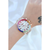 Clariss Trend Rose Metal Kordonlu Zirkon Taş Kaplama Renkli Taşlı Kasa Tasarımlı Lüx Kadın Kol Saati ( Lisinya )