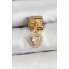 316L Çelik Sallantılı Zirkon Taşlı Kalp Model Gold Renk Nomination Charm - Lisinya