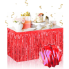 Kendinden Yapışkanlı Kırmızı Metalize Püsküllü Masa Eteği – 75 X 275 Cm Parti Süslemesi - Lisinya