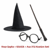 Harry Potter Tarzı Çocuk Seti (siyah Keçe Şapka, Asa, Gözlük) - Lisinya