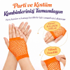 80’ler 90’lar Retro Neon Turuncu File Parmaksız Kısa Eldiven 11 Cm - Lisinya
