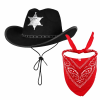 Çocuk Kovboy Şapka Rozetli Siyah  Kırmızı Bandana Seti - Lisinya