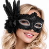 Siyah Tüylü Venedik Lüks Balo Maskesi - Lisinya