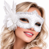 Beyaz Tüylü Venedik Lüks Balo Maskesi - Lisinya