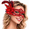 Kırmızı Tüylü Balo Maskesi Kadın Parti Aksesuarı - Lisinya
