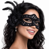 Siyah Tüylü Balo Maskesi Kadın Parti Aksesuarı - Lisinya