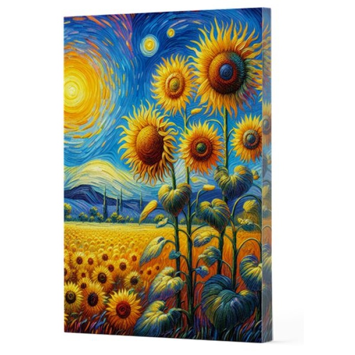 Van Gogh 4 - Ayçiçekleri Çizgili Yan Boyamalı Defter