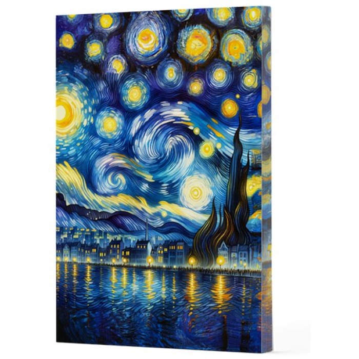 Van Gogh 7 - Yıldızlı Gece Çizgili Yan Boyamalı Defter