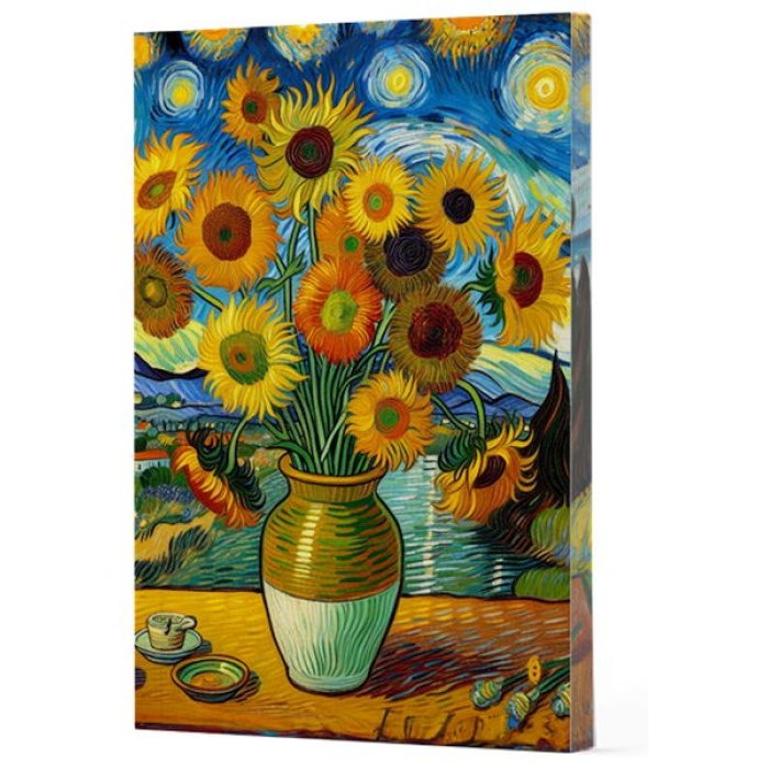 Van Gogh 10 - Ayçiçekleri Çizgili Yan Boyamalı Defter