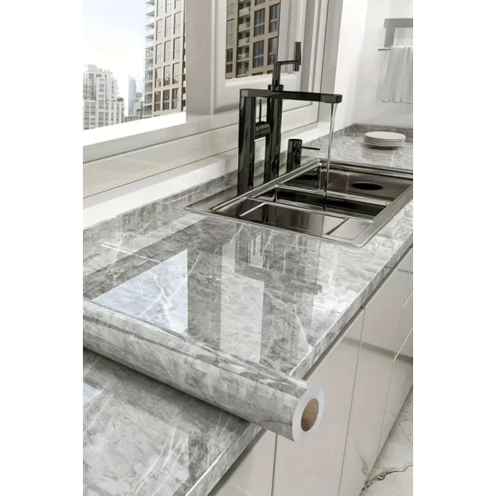 Mermer Desenli Sticker Folyo Atina Grisi 60cm*5mt T04 ( Lisinya )