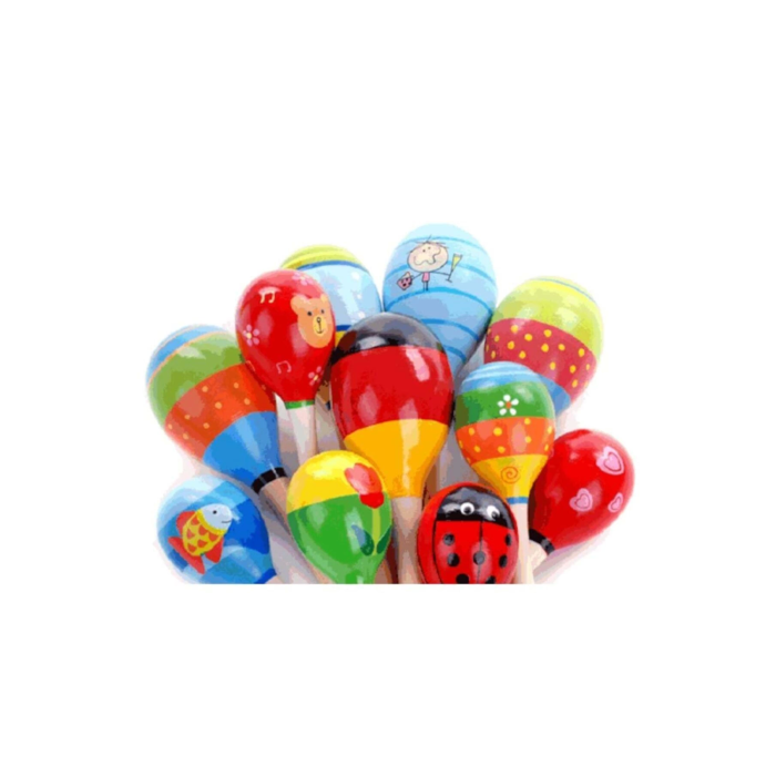 Renkli Ahşap Marakas Boncuklu Ritim Çıngırağı Çocuklar İçin Eğitici ve Eğlenceli Müzik Aleti (4 Adet) ( Lisinya )