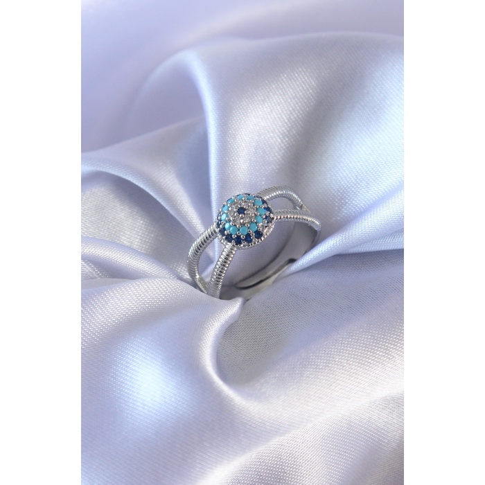 Gümüş Renk Nazar Boncuk Model Kadın Yüzük - Lisinya