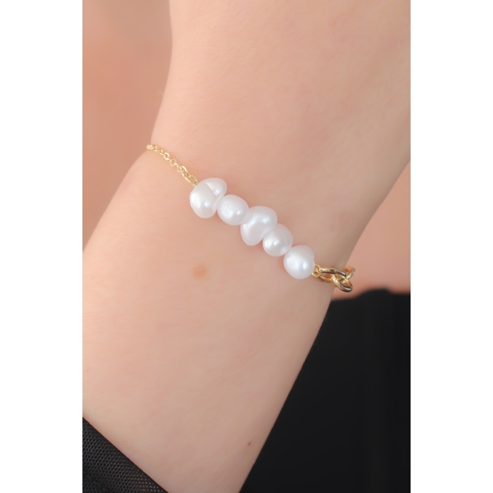 Gold Renk İnci Boncuk Model Kadın Bileklik - Lisinya