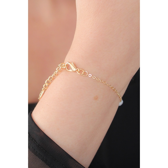 Gold Renk İnci Boncuk Model Kadın Bileklik - Lisinya