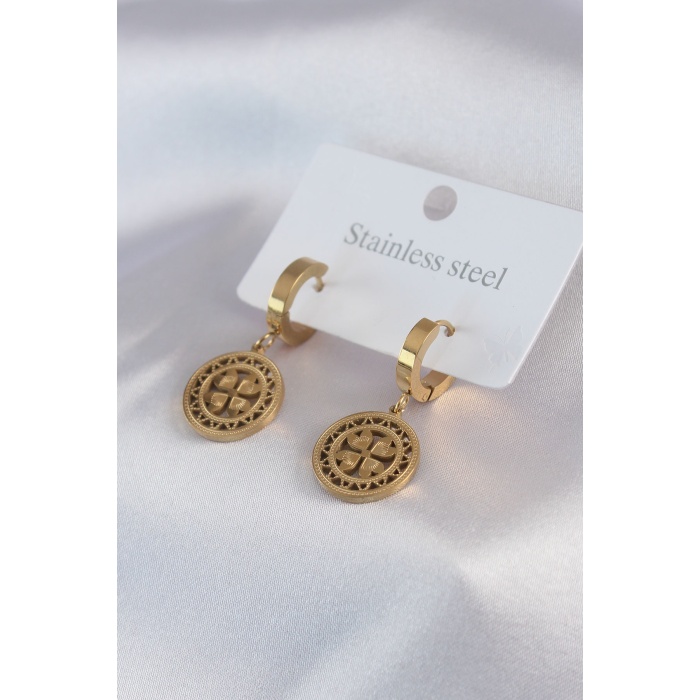 316L Çelik Gold Renk Kalp Model İşleme Detay Kadın Küpe - Lisinya