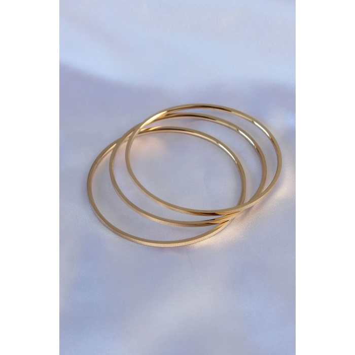 316L Çelik Gold Renk 3lü Ajda Model Kadın 60 mm Bilezik - Lisinya