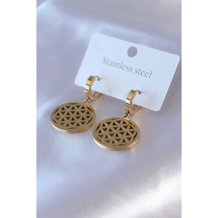 316L Çelik Gold Renk Lotus Model Kadın Küpe - Lisinya