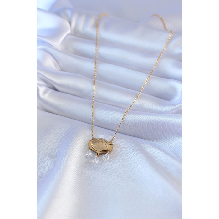 316L Çelik Gold Renk Lotus Model Zirkon Taşlı Kadın Kolye - Lisinya