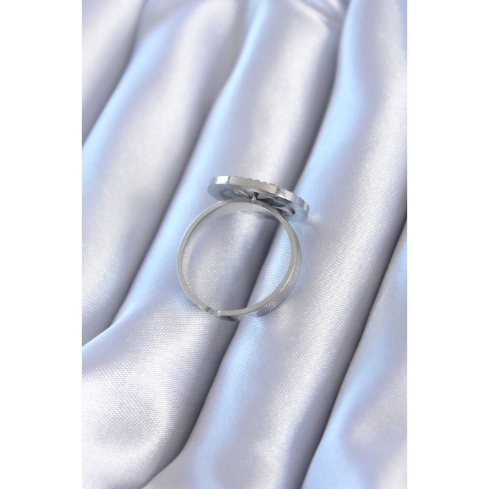 316L Çelik Gümüş Renk Zirkon Taşlı Yonca Model Kadın Yüzük - Lisinya