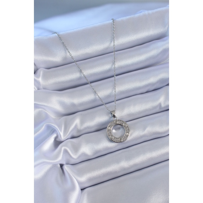 316L Çelik Gümüş Renk Zirkon Taşlı Model Kadın Kolye - Lisinya