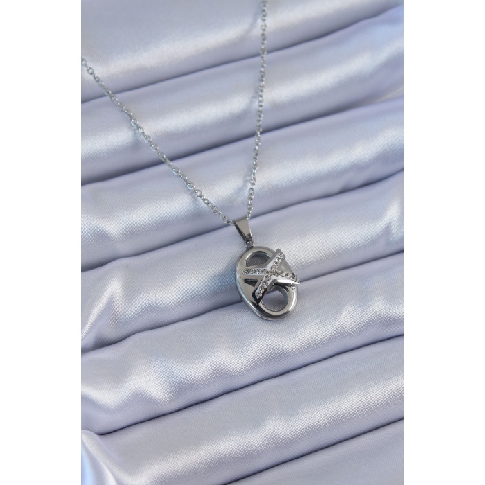 316L Çelik Gümüş Renk Zirkon Taşlı Kadın Kolye - Lisinya