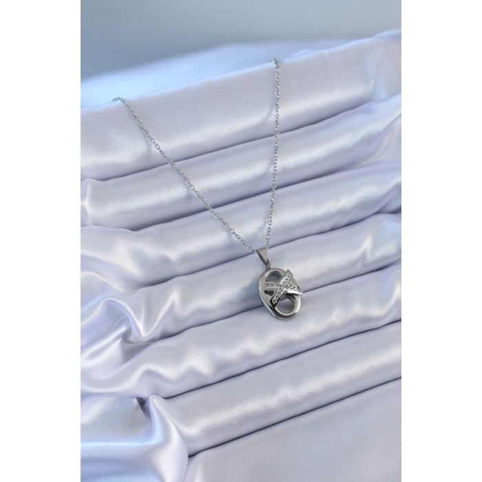 316L Çelik Gümüş Renk Zirkon Taşlı Kadın Kolye - Lisinya