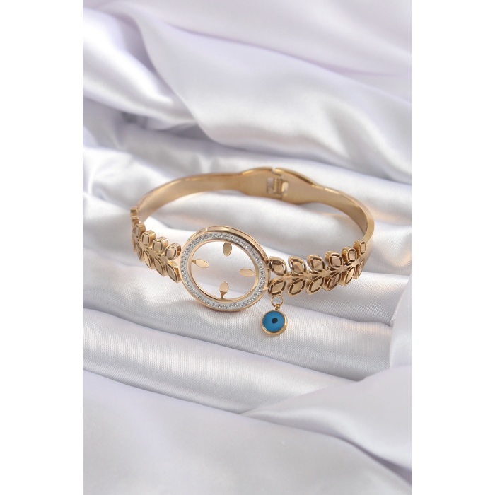 316L Çelik Gold Renk Çeyrek Takılabilen Zirkon Taş Detay Kadın Kelepçe - Lisinya