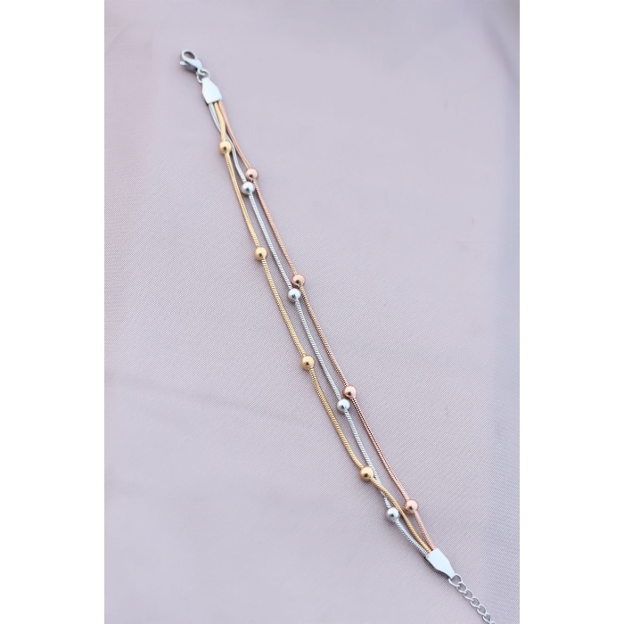 316L Kararmaz Çelik Gümüş Renk Top Zincirli Kadın Bileklik - Lisinya