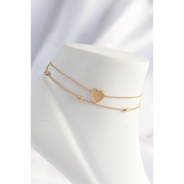 316L Çelik Gold Renk Kalp Tasarımlı 2li Halhal - Lisinya