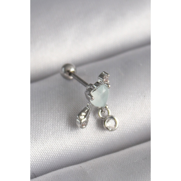 316L Çelik Gümüş Renk Beyaz Minelik Kalp Sallantı Zirkon Taş Detay Tragus Piercing - Lisinya