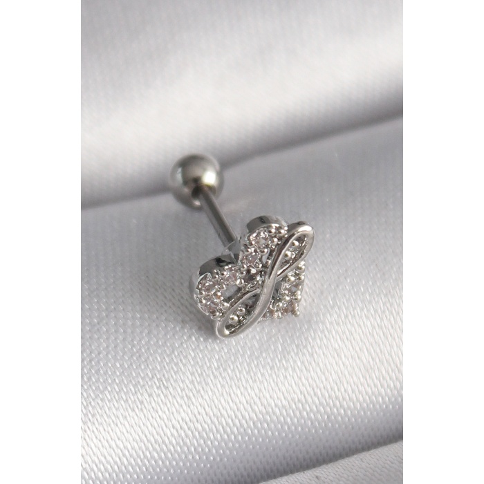 316L Çelik Gümüş Renk Zirkon Taşlı Sonsuzluk Detay Tragus Piercing - Lisinya