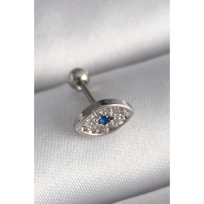 316L Çelik Gümüş Renk Zirkon Taşlı Göz Tragus Piercing - Lisinya