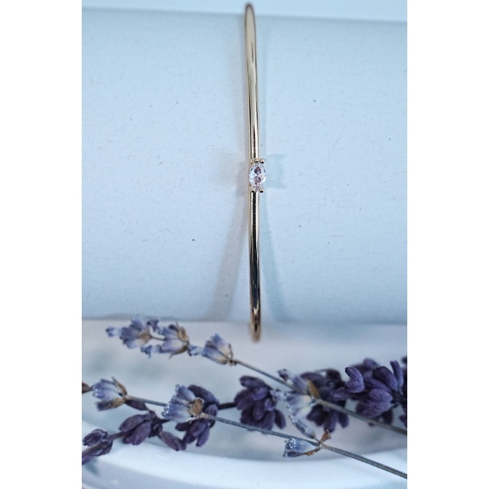 Gold Renk Kelepçe Model Zirkon Taşlı Çelik Bileklik Kaliteli