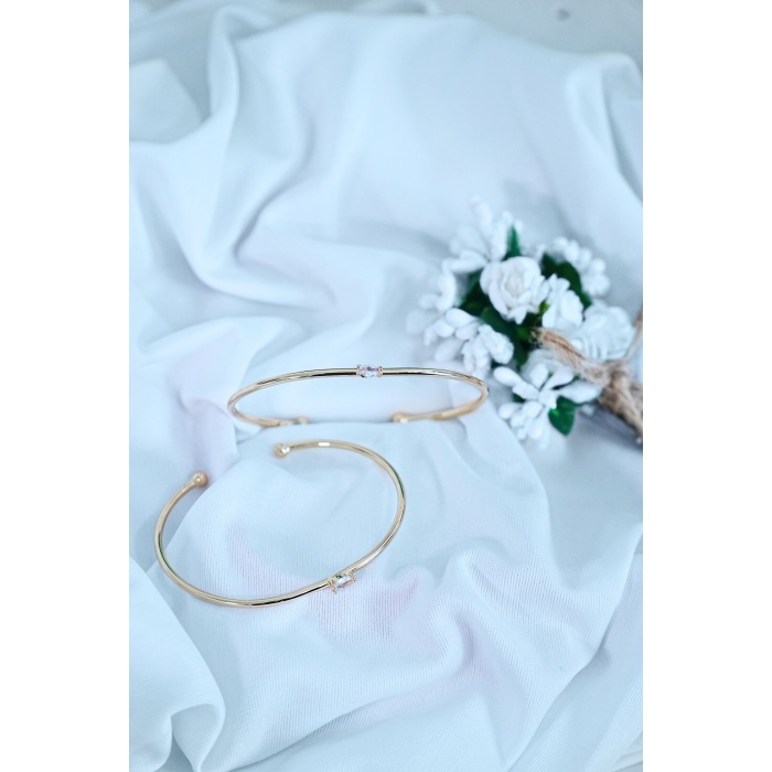 Gold Renk Kelepçe Model Zirkon Taşlı Çelik Bileklik Kaliteli