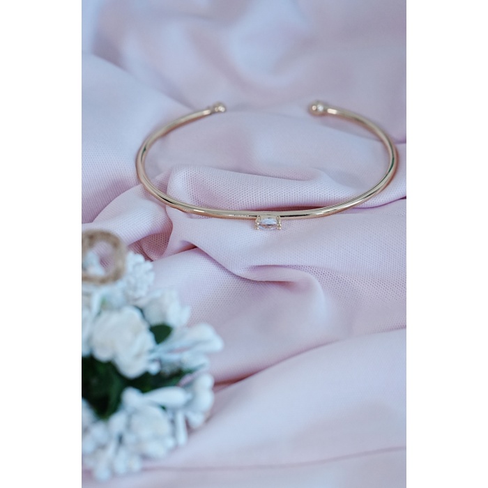 Gold Renk Kelepçe Model Zirkon Taşlı Çelik Bileklik Kaliteli