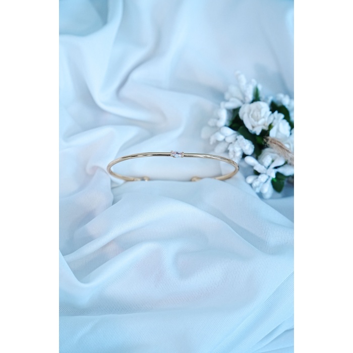 Gold Renk Kelepçe Model Zirkon Taşlı Çelik Bileklik Kaliteli