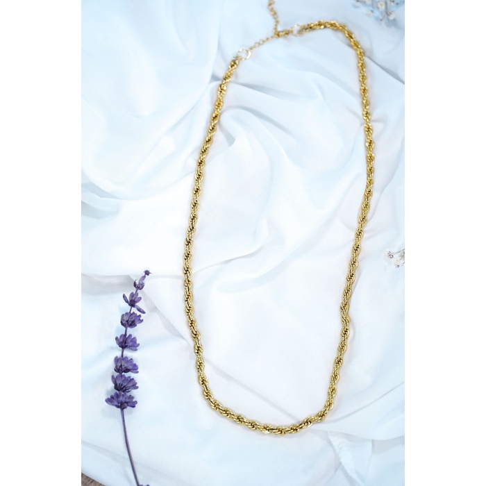 5mm Kalın Burgu Altın Renk Çelik Kolye Unisex Paslanmaz Kaliteli