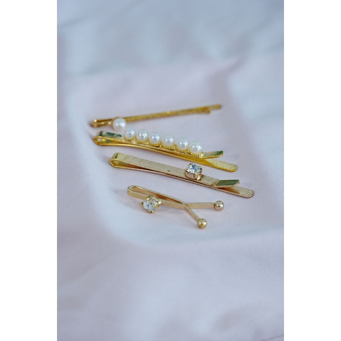 İncili Yan Toka Altın Renk 4lü