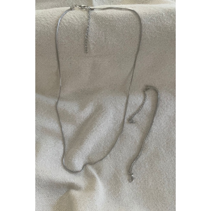 Unisex Tilki Kuyruğu Künye ile Gümüş Kolye Seti