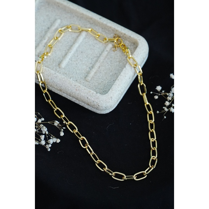 Gerdanlık Kolye Altın Rengi Dikdörtgen Model