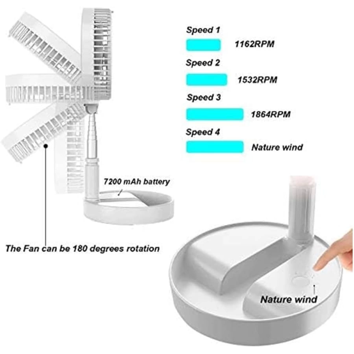 Teleskopik Fan Vantilatör 4 Modlu Şarjlı Katlanabilir Yükseltilebilir Taşınabilir Serinletici Portatif Masa Vantilatörü ( Lisinya )