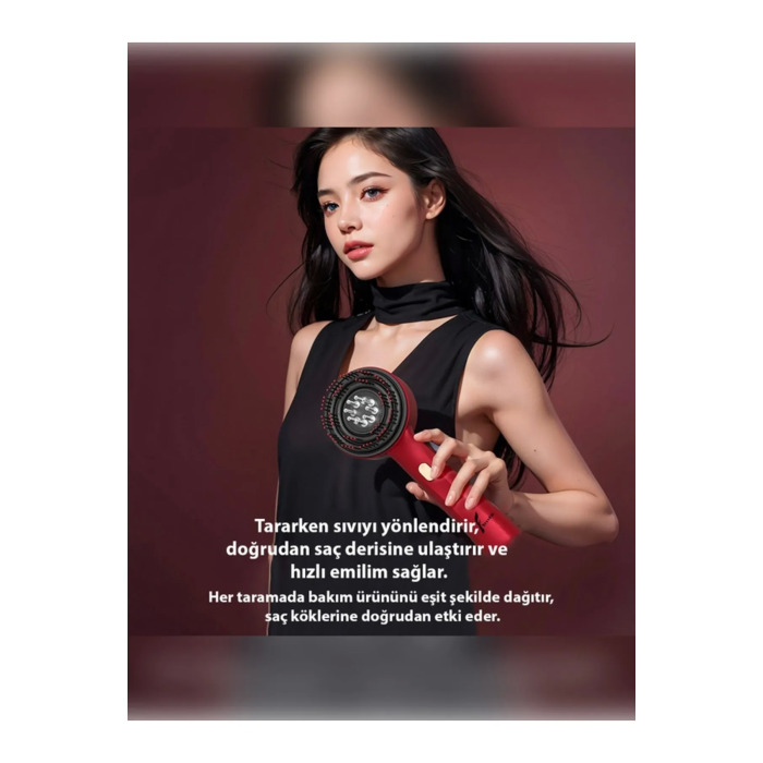 Şarjlı Ve Titreşimli Saç Masaj Tarağı Bakım Yağı Hazneli Fırça ( Lisinya )