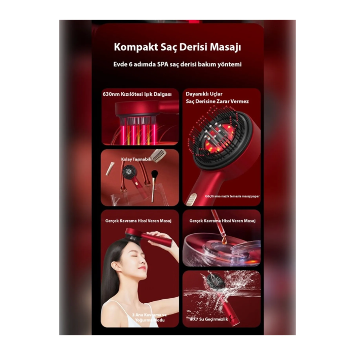 Şarjlı Ve Titreşimli Saç Masaj Tarağı Bakım Yağı Hazneli Fırça ( Lisinya )