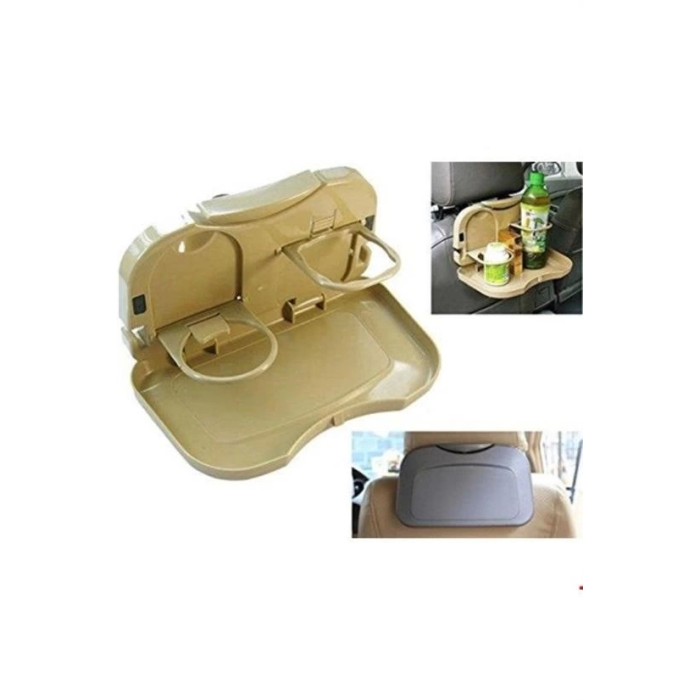 Araç İçi Koltuk Arkası Katlanabilir Bardak Tutuculu Bej Tepsi ( Lisinya )