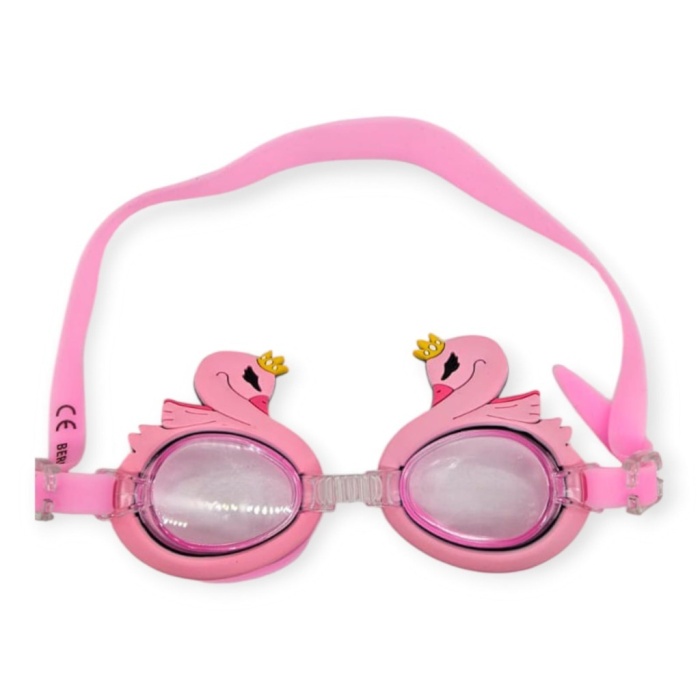 Çocuk Yüzücü Gözlüğü Silikon Taşıma Çantalı Pembe Kuğu - 9014 (Lisinya)