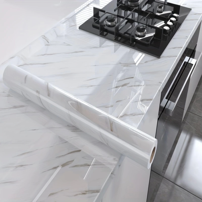 Mermer Desenli Mutfak Duvar Kağıdı Sticker - 5mx60cm Su Geçirmez, Yağa Dayanıklı, Yüksek Sıcaklığa Dayanıklı Tezgah, Dolap, Ocak Yenileme Folyosu T04 ( Lisinya )