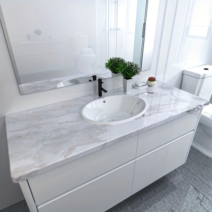 Mermer Desenli Mutfak Duvar Kağıdı Sticker - 5mx60cm Su Geçirmez, Yağa Dayanıklı, Yüksek Sıcaklığa Dayanıklı Tezgah, Dolap, Ocak Yenileme Folyosu T04 ( Lisinya )